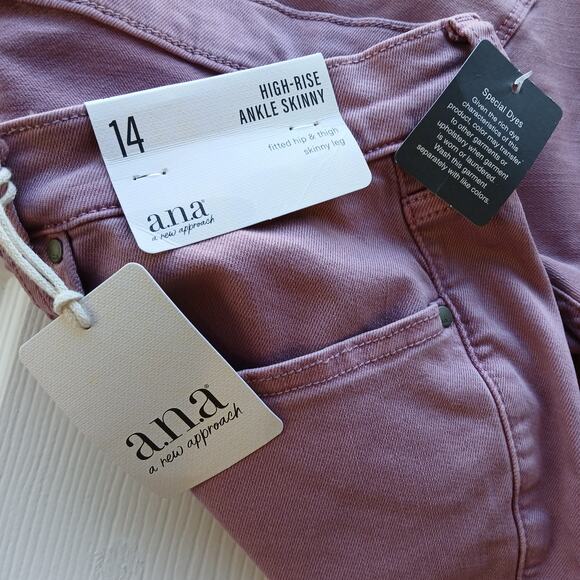 a.n.a. High-Rise Skinny Ankle Jeans 14 button fly Lilas Pink 33W x 26L NOS - Picture 5 of 15